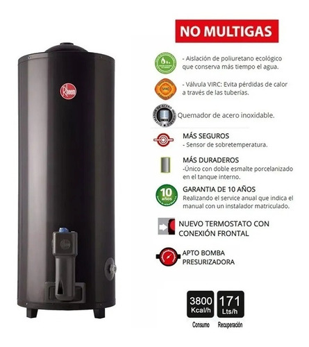 Termotanque A Gas Rheem 120 Litros  Superior Pie