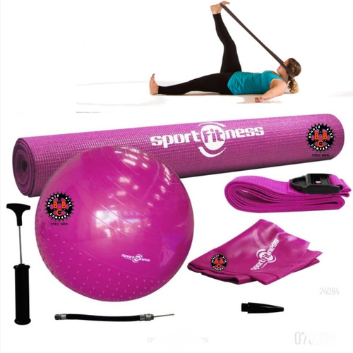 Kit De Yoga Balon+ Riata+ Tapete +banda Latex Sportfitness 