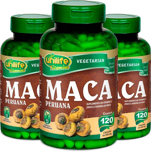 Kit 3 Maca Peruana 550mg 120 Cáps - Unilife Vitamins