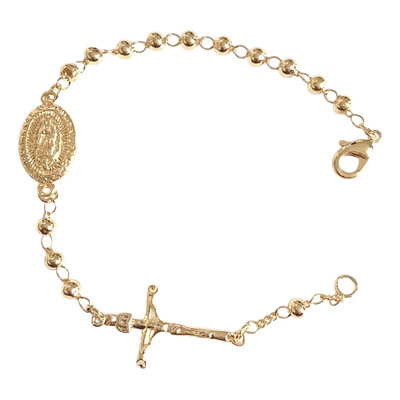 Pulsera Misterio Cruz Virgen Guadalupe Oro Laminado 18k Id22 | Meses sin interés