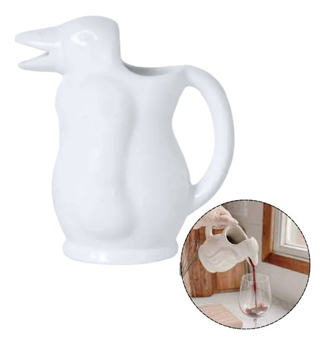 Jarra Ceramica Pinguino Blanco 1 Litro Mesa Vino Agua Pico