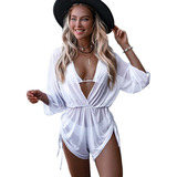 Conjunto De Camisa De Playa, Traje De Baño Abierto De Manga