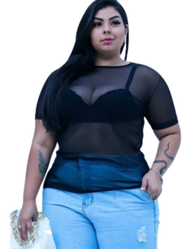 Blusa Tule Transparente Plus Size Verao