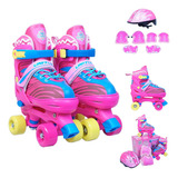 Patins 4 Rodas Infantil  Ajustável 30 A 37 Com Kit Proteção