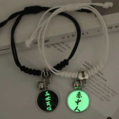 Pulsera Pareja Letras Chinas Brilla En La Oscuridad