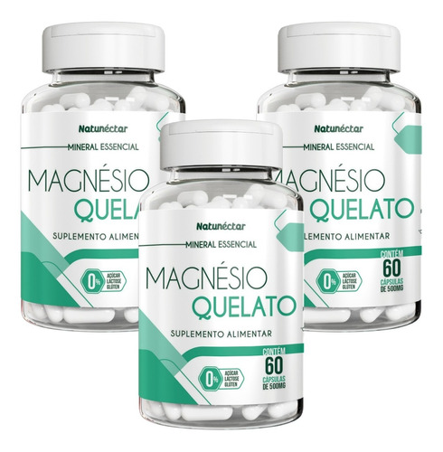 Combo 3 Unid. Magnésio Quelato 350mg 60 Cápsulas Natunéctar