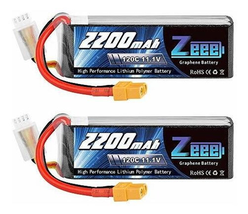 2 Baterias Lipo Grafeno 11.1v 2200mah 120c 3s Xt60 Plug Zeee
