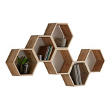 6 Nicho Decorativo Hexagonal Em Pinus Natural 15cm Prof.