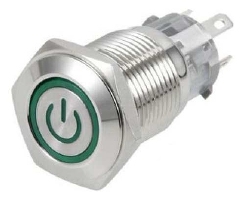 Boton Pulsador Metal Con Retencion Logo 16mm Led 12v Verde