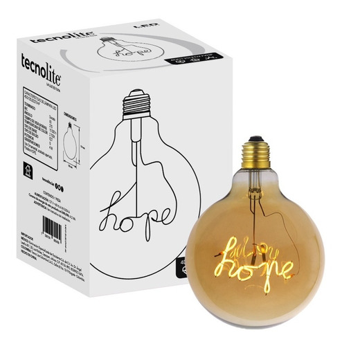 Foco Vintage Led Tecnolite Palabra Hope 4 W Luz Suave Calida Color De La Luz Suave Cálida