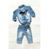 Roupa Infantil Kit Body Jeans E Calça Fanhion Bebê Menina