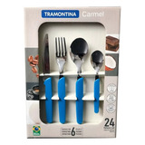 Juego Set 24 Cubiertos Tramontina Carmel Azul Samihome