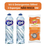 Kit 6 Detergentes Líquido Ypê 500ml 3 Esponjas Não Risca 3m