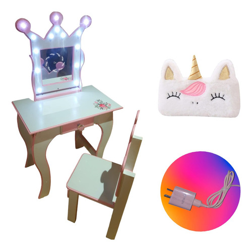 Tocador Infantil Pintado + 14 Luces Usb + Sillita + Regalo!