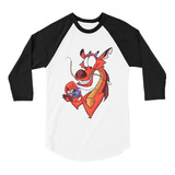 Playera Raglan 3/4 Mushu Drawing Mulan Princesas