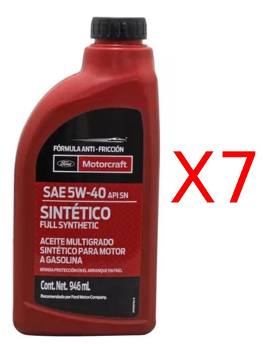 Kit 7 Botella Aceite Multigrado Sintetico 5w40 P/motores Gas