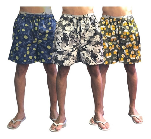 Kit 3 Shorts Masculino Com Elástico - Moda Praia Mauricinho