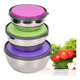 Set X3 Bowls Tazones En Acero Inoxidable Con Tapas Apilables