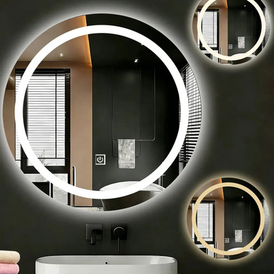Espejo Redondo Con Luz Led 60X60 Cm 3 Tonos De Luz Fría Neutra Cálida Atenuable Para Baño O Tocador Interruptor Táctil Montaje Vertical + Ganchos Transparentes 6 Piezas + Toallas 4 Piezas LUZMASCOTA | Envío gratis