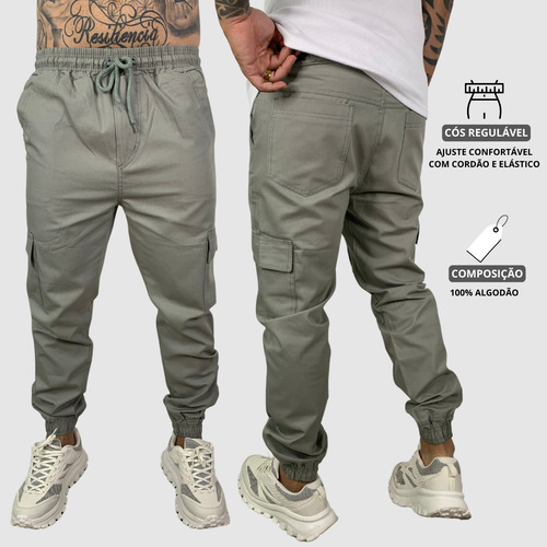 Calça Jogger Masculina Sarja C/ Punho Elástico Unissex