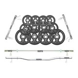 Kit Anilhas Ferro 50kg + Barras 40cm + Barra 120cm + Barra W