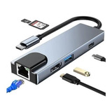 Hub Tipo C 6 En 1 Adaptador Con Puerto Ethernet Hdmi Sd Tf