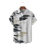 Camisa Hawaiana Unisex Multicolor Con Hojas, Camisa De Playa