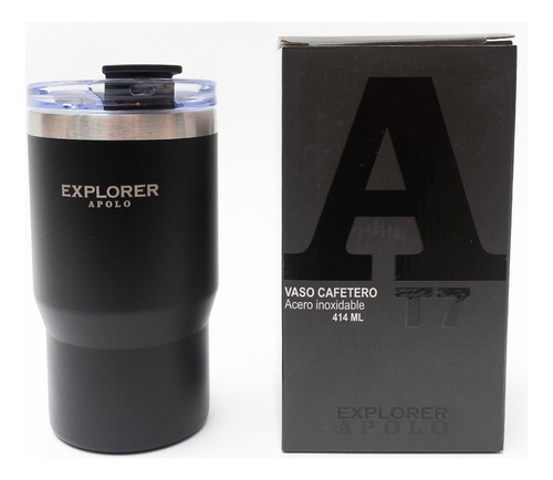 Vaso Térmico Explorer Cafe 414ml Acero Inoxidable Frio Calor Color Negro