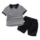 Conjunto Niño Playera Rayada Cuello Sport Manga Corta Short