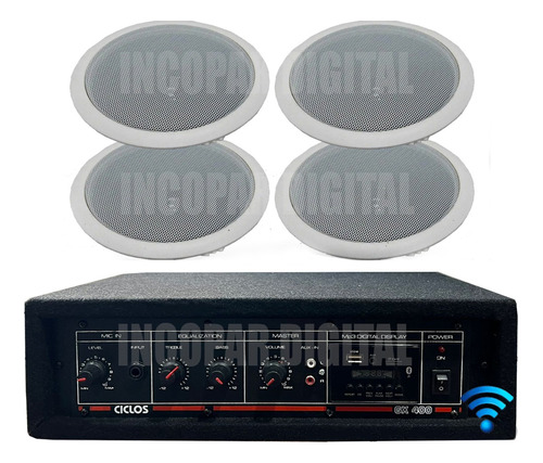 Combo Música Funcional Usb Sd + 4 Parlantes De Embutir 5''