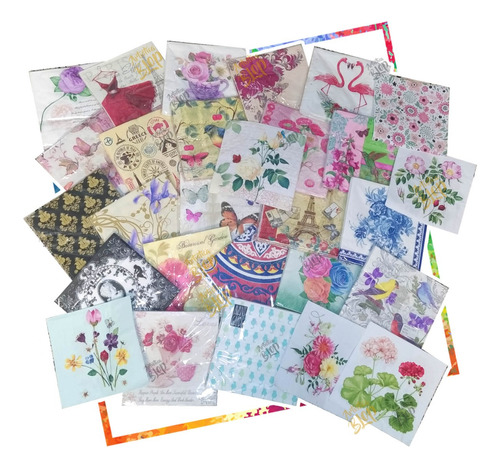 Pack 10 Servilletas Decoupage Flores Aves Viaje Decoracion