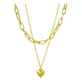 Collar Mujer Cadena Doble Gruesa Corazón Dorado 