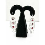 Aretes Colgantes Filigrana Flor Roja En Plata Fina Ley .925