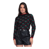 Blusa Cereja Manga Longa Moletom Tricot Blusa De Frio Tricô