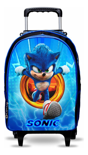 Mochila Sonic Escolar Infantil Rodinha - Menino - Reforçada