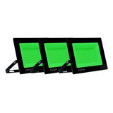 3 Refletor Led 200w Holofote Verde Iluminação Jardim Gramado