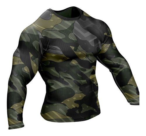 Remera Slim Fit Manga Larga Camuflada Militar Ranwey Pr344