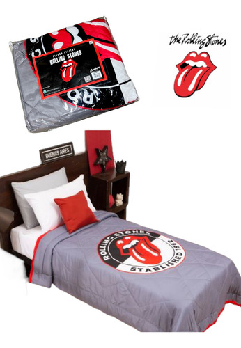 Cubrecama The Rolling Stones 1 Plaza 1/2 + Rock And Roll Color Gris Oscuro