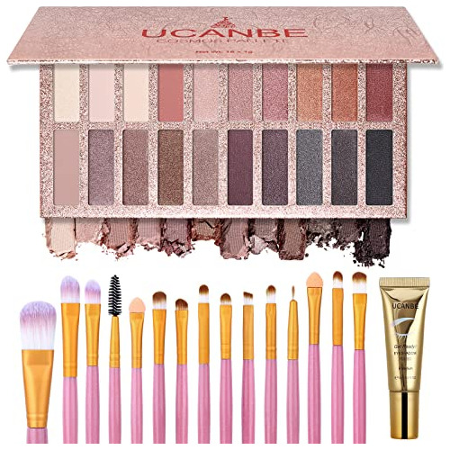 Ucanbe - Paleta De Sombra De Ojos De 10 Colores + 15 Brochas