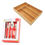 Kit Porta Talheres Mdf 4 Divisórias + 24 Talheres Em Inox 