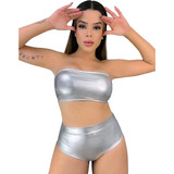 Conjunto Metalizado Feminino Para Carnaval Hot Pant