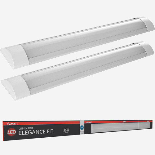 Kit 2 Luminária Tubular Led Slim 1 Mt Branco Frio 100cm 36w