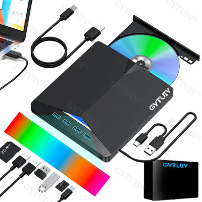 Gytuiv® Lectora Externa Grabadora De Dvd\u002Fcd Quemador Usb3.0 Y Tipo C,con 4 Puertos Usb Y 2 Ranuras Para Tarjetas Tf\u002Fsd, Unidad De Disco Óptico Para Portátil Mac, Pc Windows 11\u002F10\u002F8\u002F7 Linux Os | Envío gratis