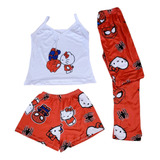 Pijama Kitty Y Spiderman 3 P Short Pantalón Blusa Tirantes E