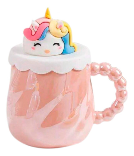 Linda Taza Colorida Con Tapa De Silicón  De Unicornio 430ml