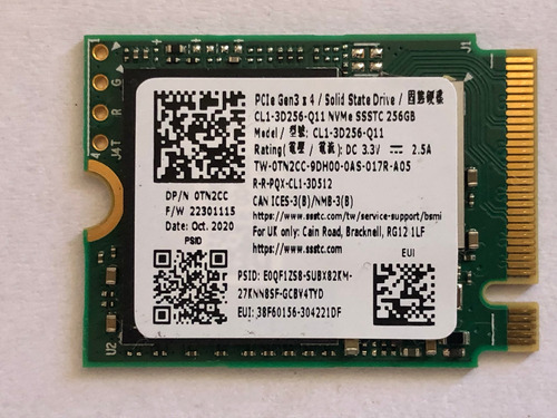 Ssd Dell 256gb Nvme M.2 Modelo Cl1-3d256-q11