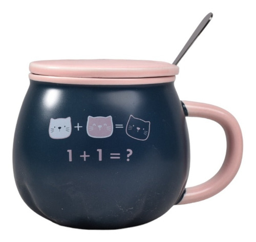 Taza Cat Cute Mug Con Tapa Y Cuchara Gato Kawaii /r&c