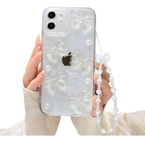 Funda Celular Mariposa Mujer Brillosa Colgante Para iPhone