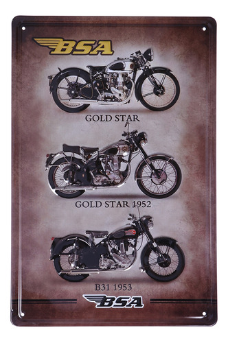 Placa De Metal Vintage Bsa Gold Star Para Decoración De Pare