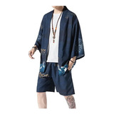 Traje De Kimono For Hombre, Chamarra Y Pantalones Cortos